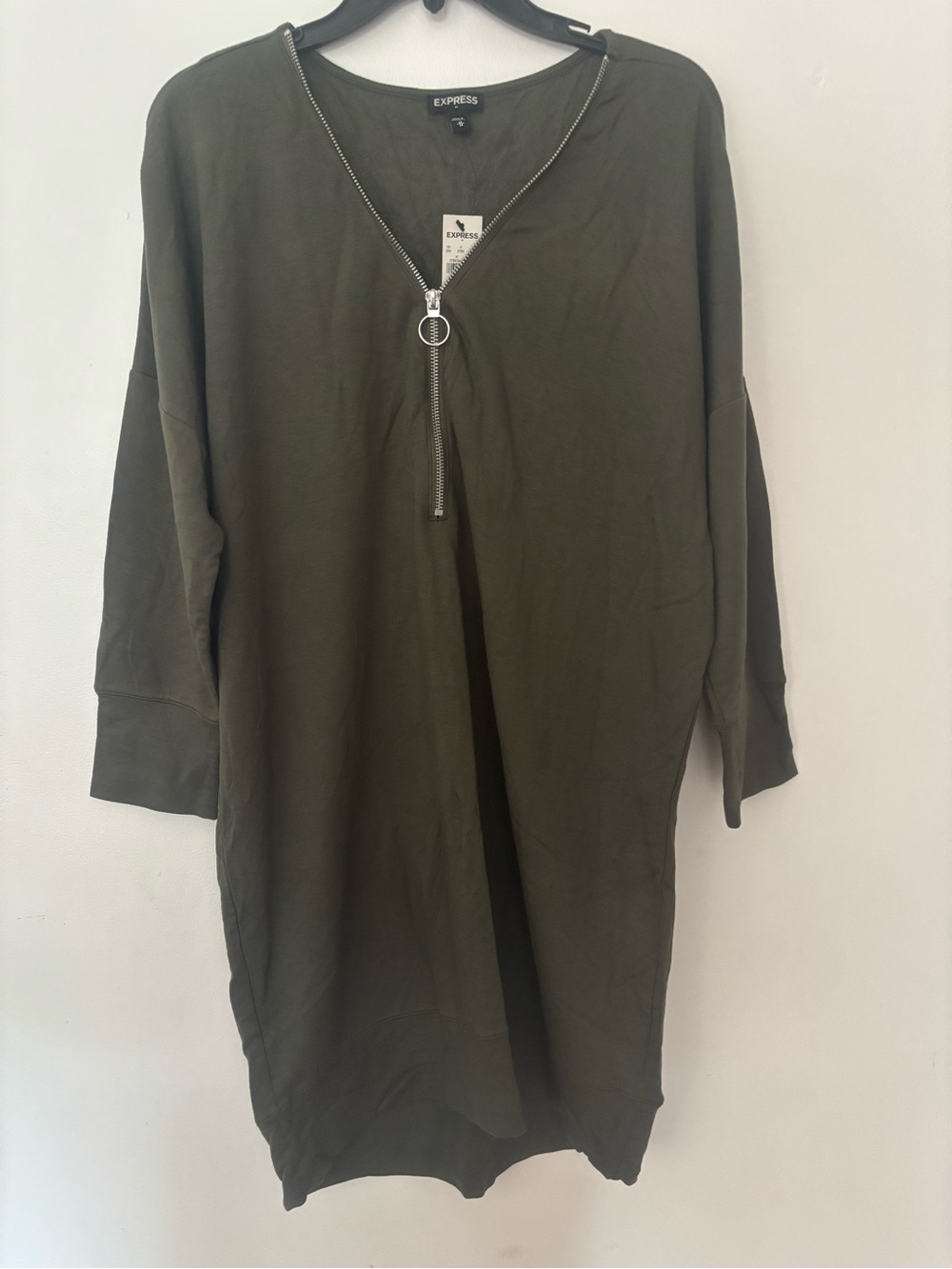 Express Olive Green Zip Front Tunic Dress Size M NWT